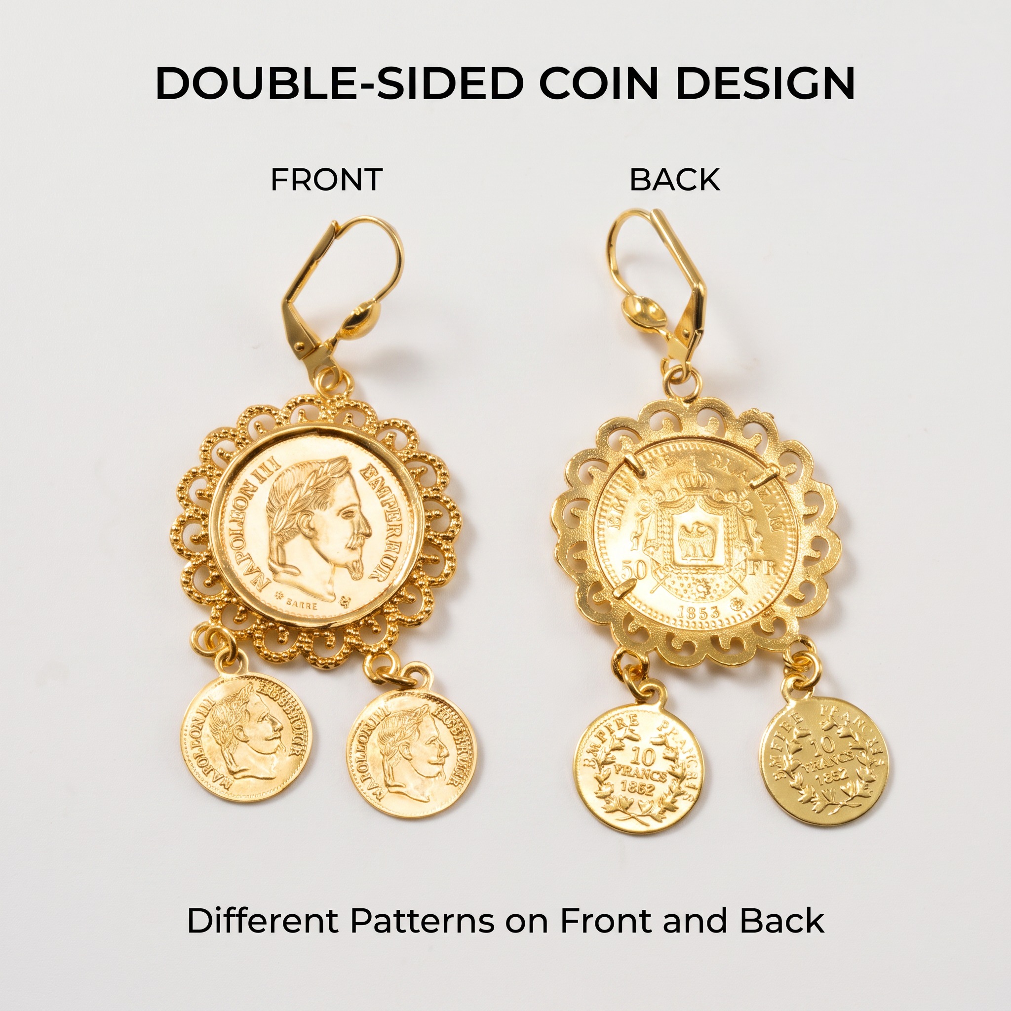 18K Golden Plated Vintage Portrait Drop Earrings